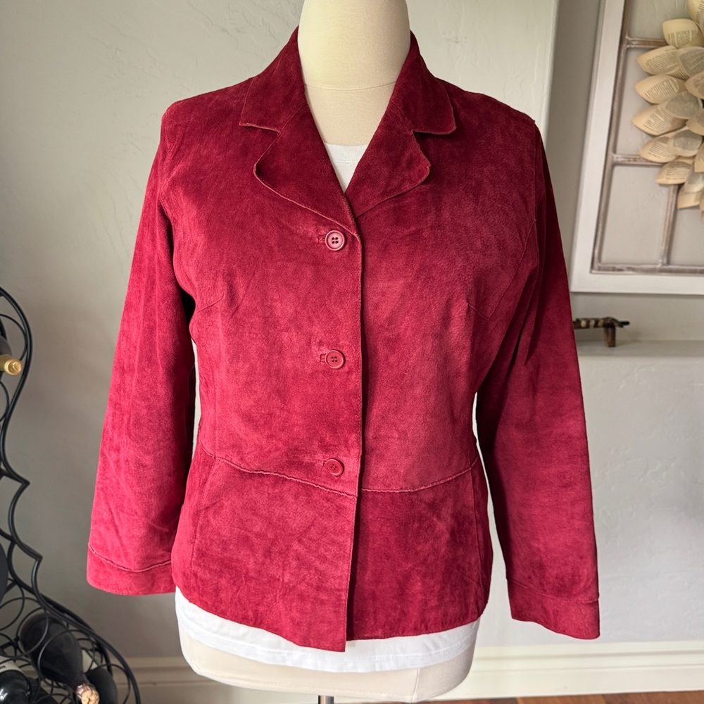 Brandon Thomas Jackets Womens Red Vintage Suede‎ Leather Jacket Size: XL
